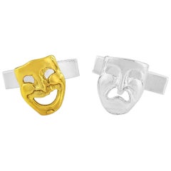 Comedy Tragedy Theatrical Cufflinks in Sterling Silver and 18 Karat Vermeil