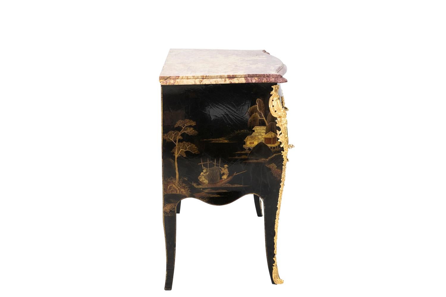 Mid-20th Century Comelli, Louis XV Style Commode, Chinese Style Lacquer, 1950s