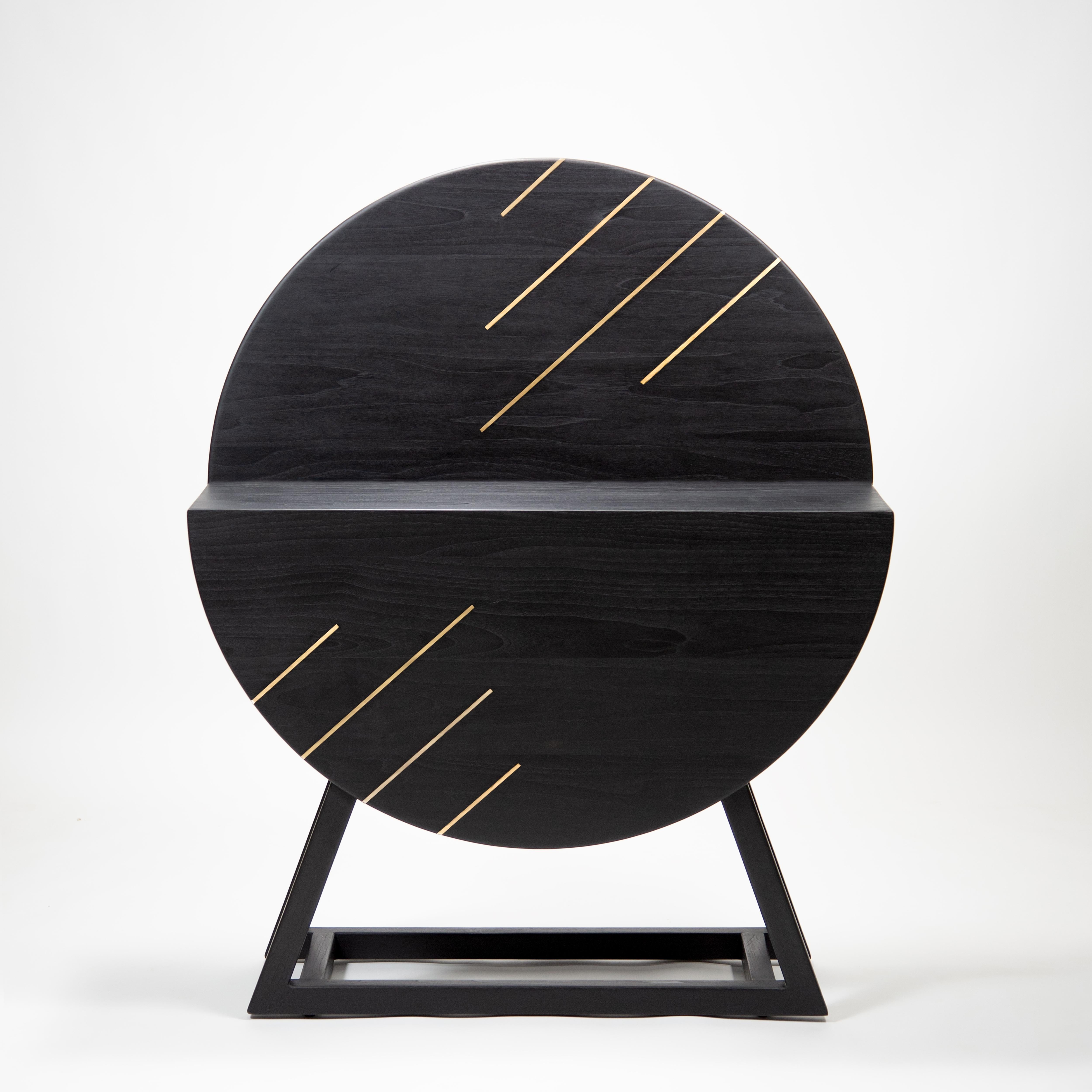 Comet Charcoal Black Console Table by Esvee Atelier
Dimensions: D 35 x W 100 x H 125 cm
Materials: Charcoal black wood.

Inspired by the mesmerising event of meteor showers, Comet is a statement console table that depicts a meteor radiation in