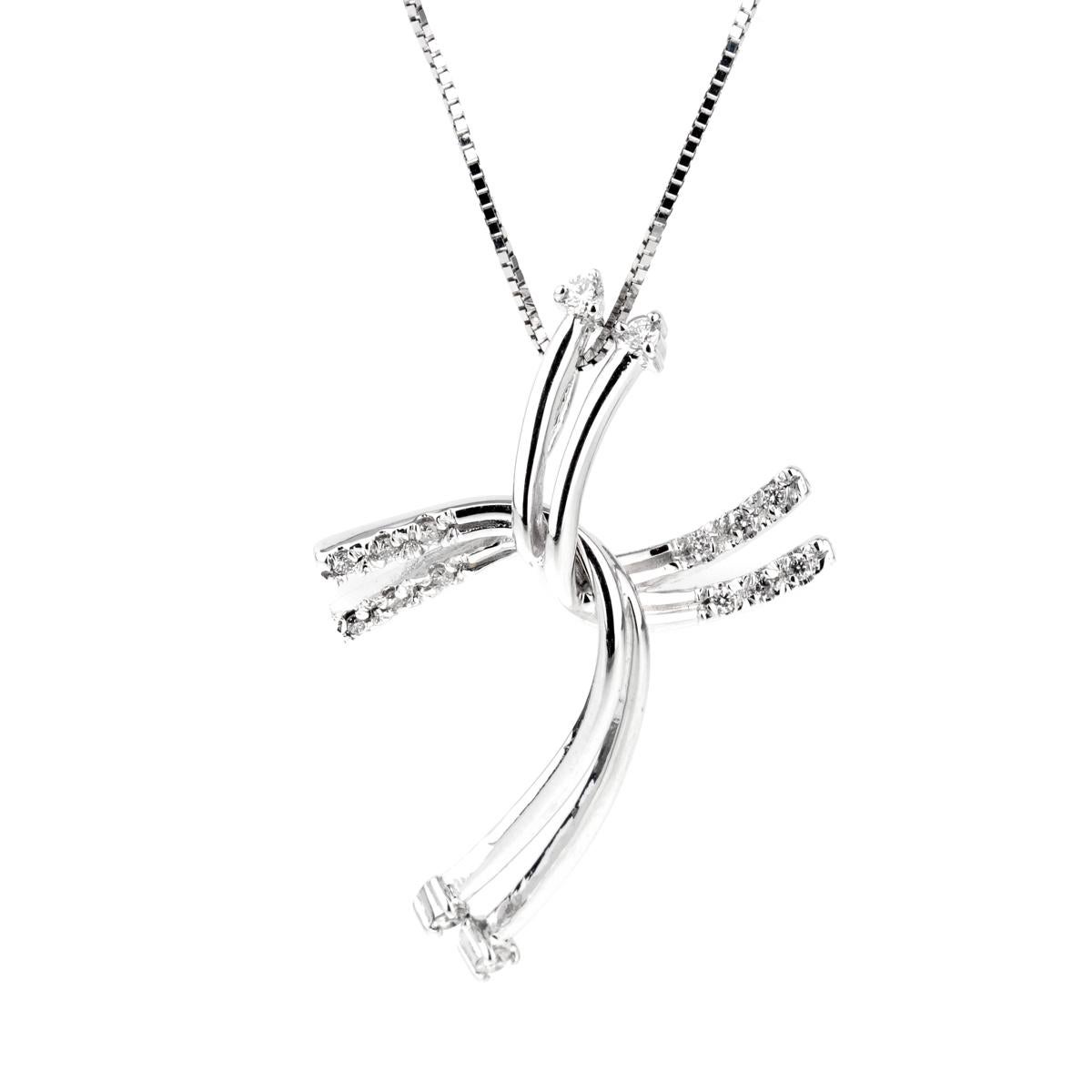 Comete Gioelli Diamond Cross White Gold Necklace In New Condition In Feasterville, PA