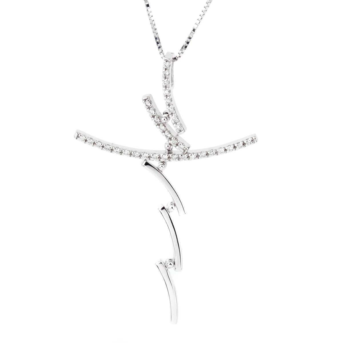 Comete Gioelli Diamond Cross White Gold Necklace In New Condition In Feasterville, PA