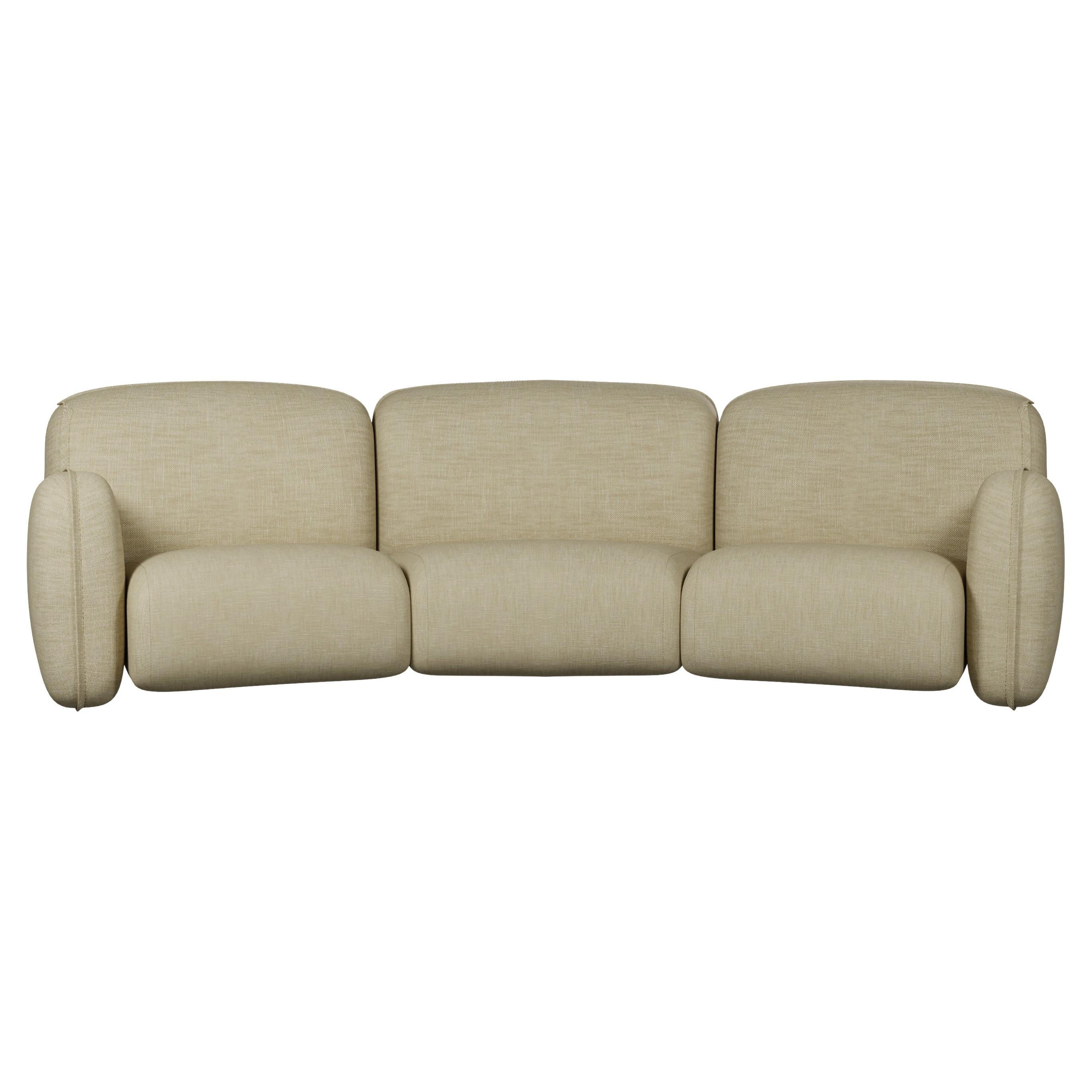 Comfort Savan Divano curvo a tre posti in tessuto beige realizzato a mano da Fabrice