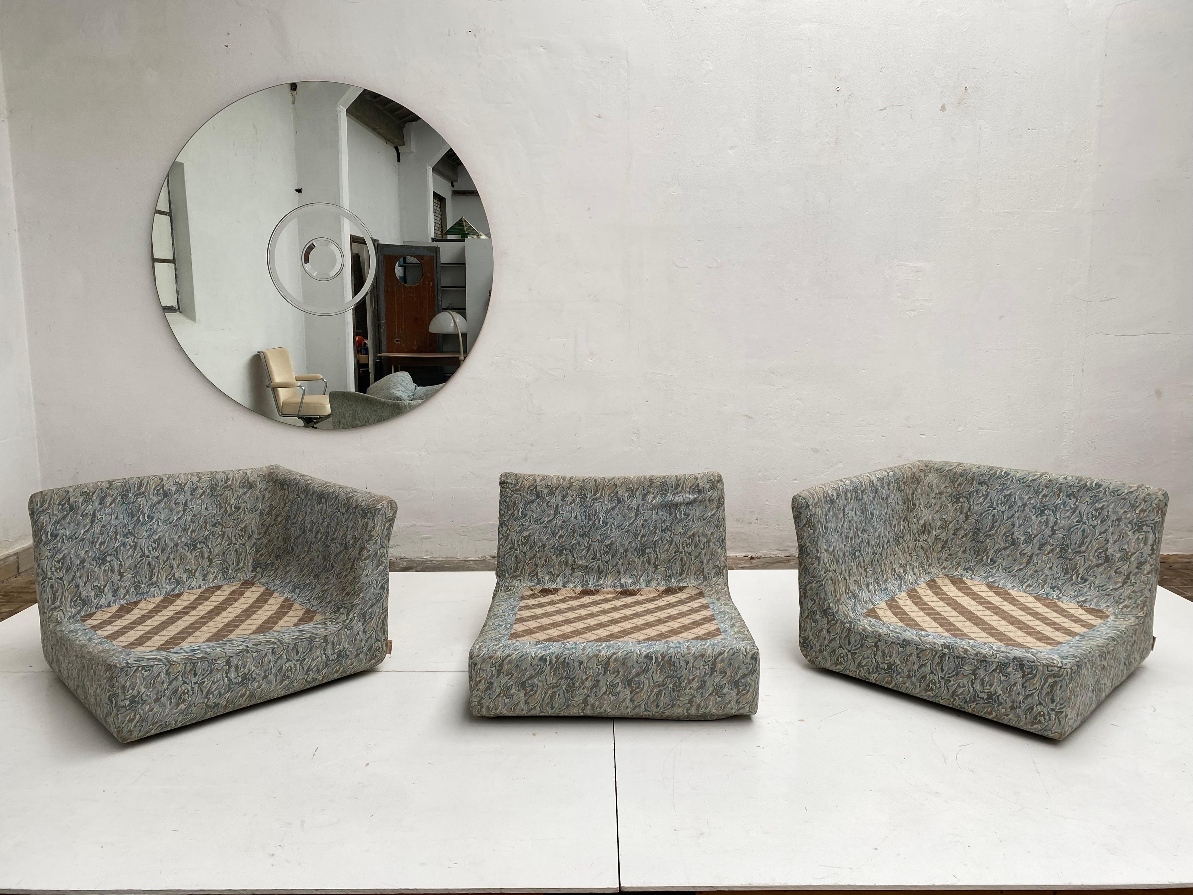 Cómodo Sofá Almohada Modular Steiner Años 80 París Francia, Tela Original Moderno de mediados de siglo en venta