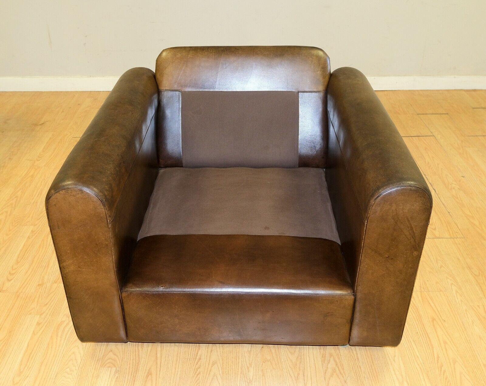COMFORTABLE ALMA HOME BROWN LEATHER ARMCHAIR WiTH FEATHER FILLED CUSHIONS 2