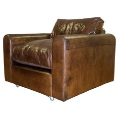 COMFORTABLE ALMA HOME BROWN LEATHER ARMCHAIR WiTH FEATHER FILLED CUSHIONS