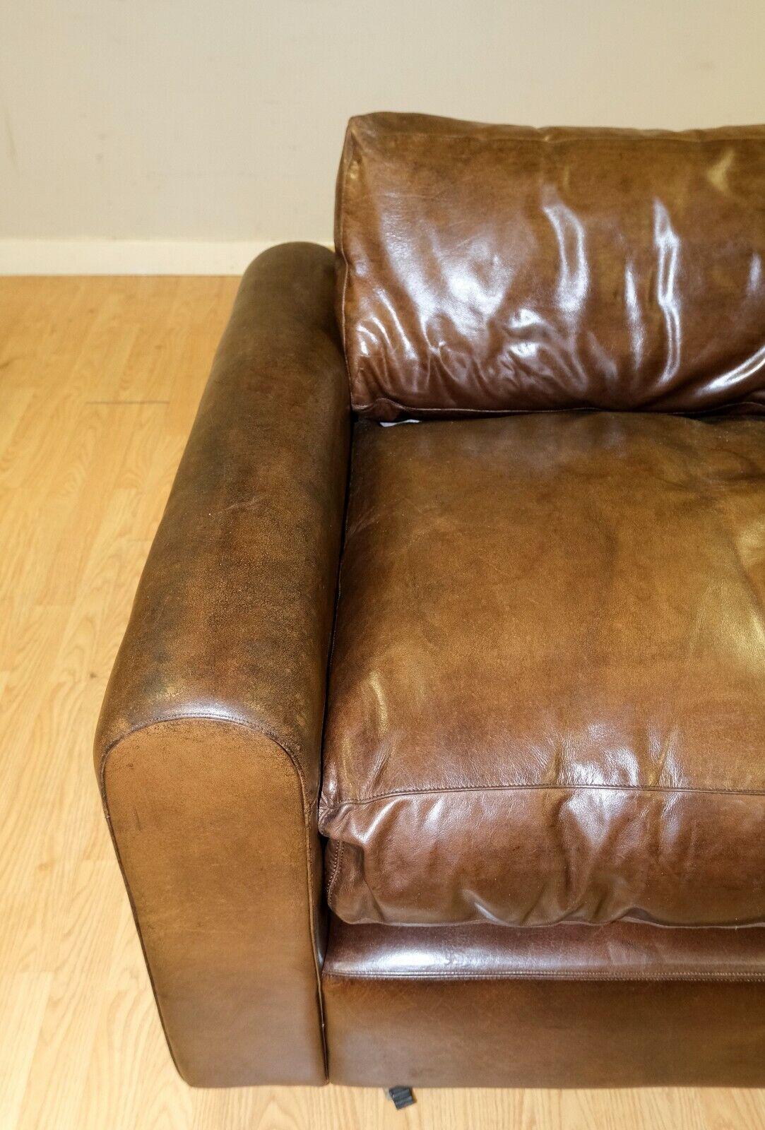 Leather COMFORTABLE ALMA HOME BROWN LEATHER ARMCHAIR WiTH FEATHER FILLED CUSHIONS