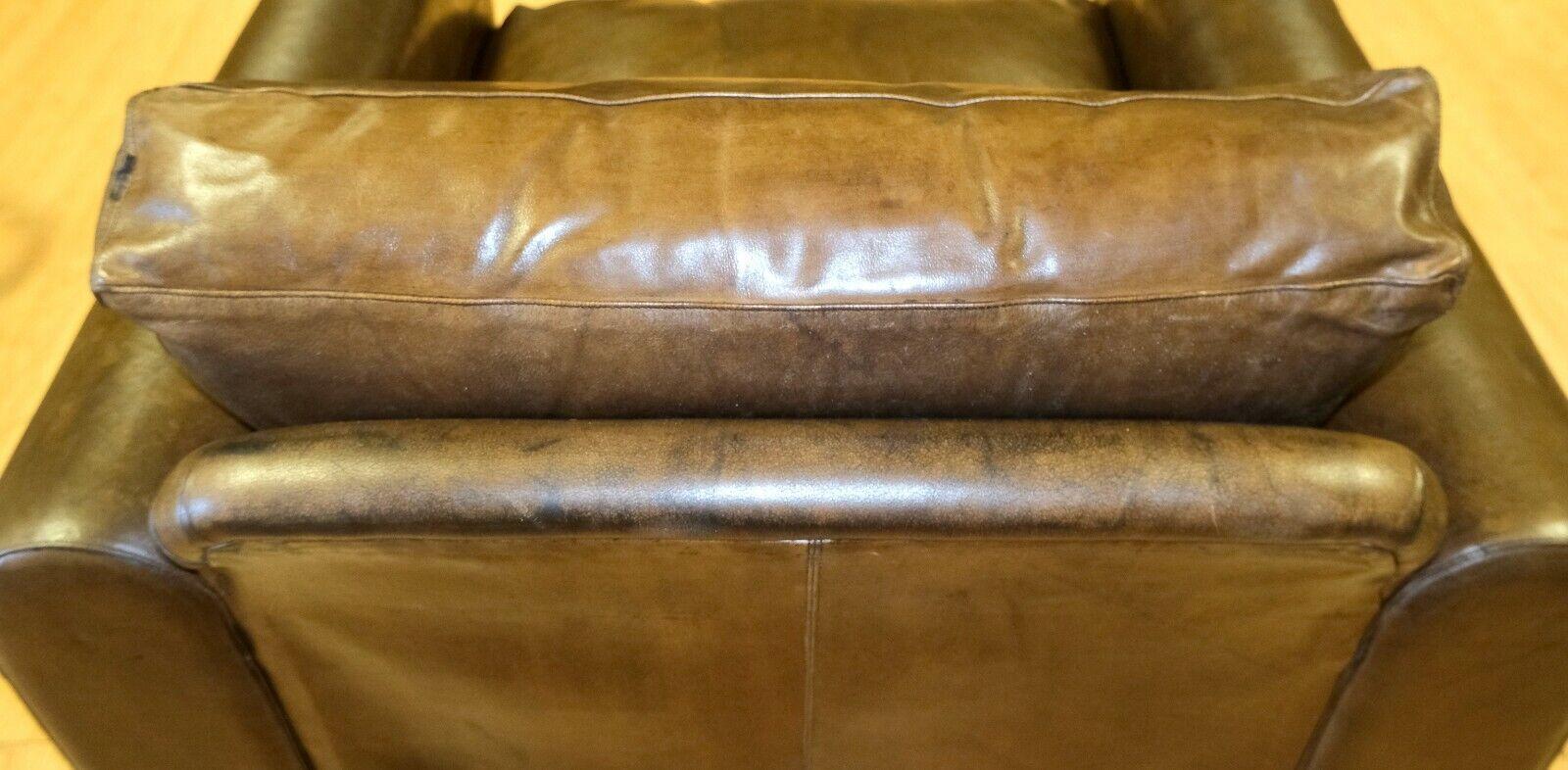 COMFORTABLE ALMA HOME BROWN LEATHER ARMCHAIR WiTH FEATHER FILLED CUSHIONS 1