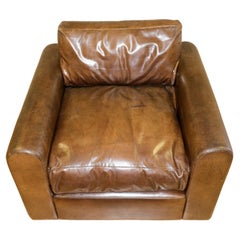 COMFORTABLE ALMA HOME BROWN LEATHER ARMCHAIR WiTH FEATHER FILLED CUSHIONS