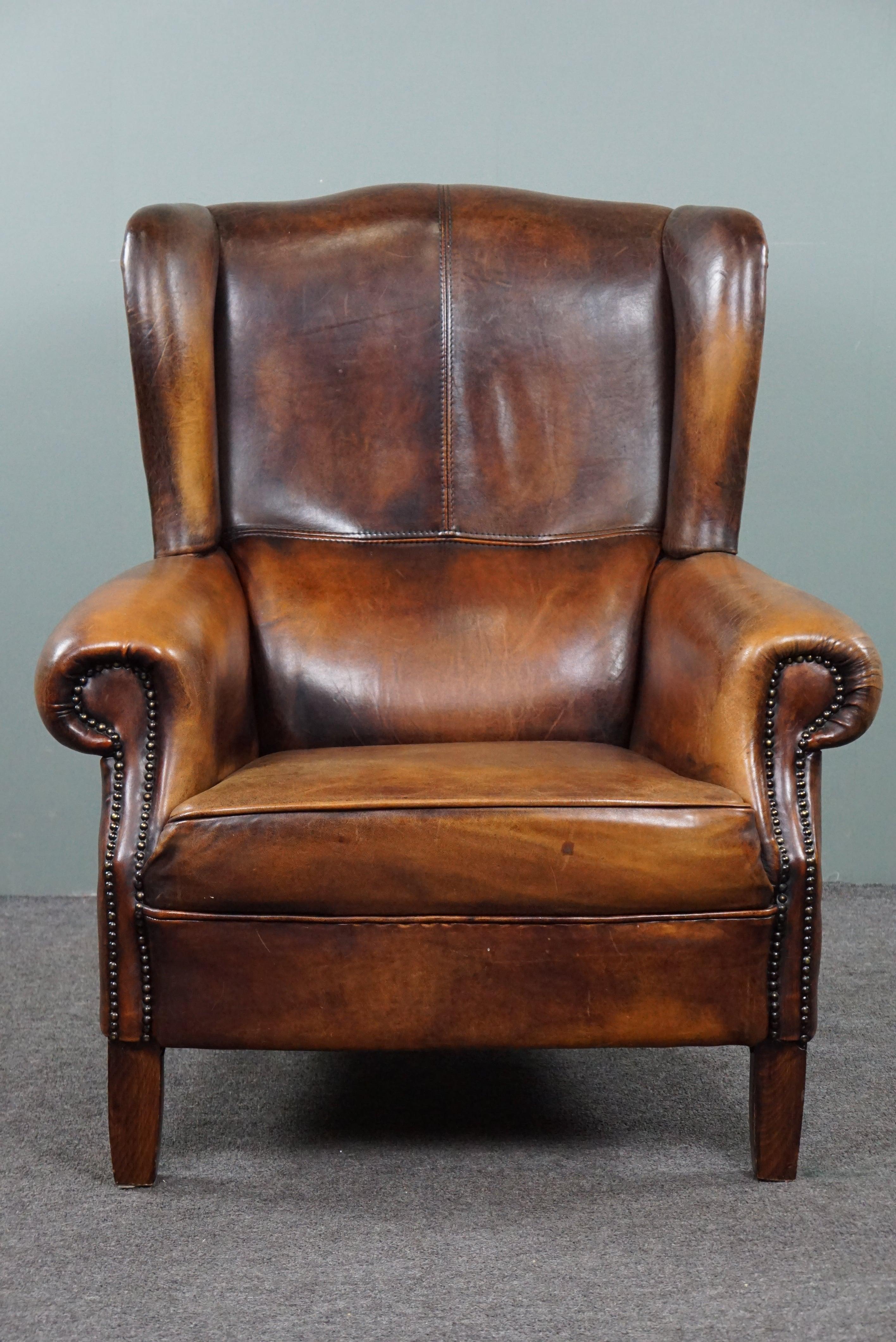 Contemporary Comfortable and beautifully colored sheepskin leather wing chair
