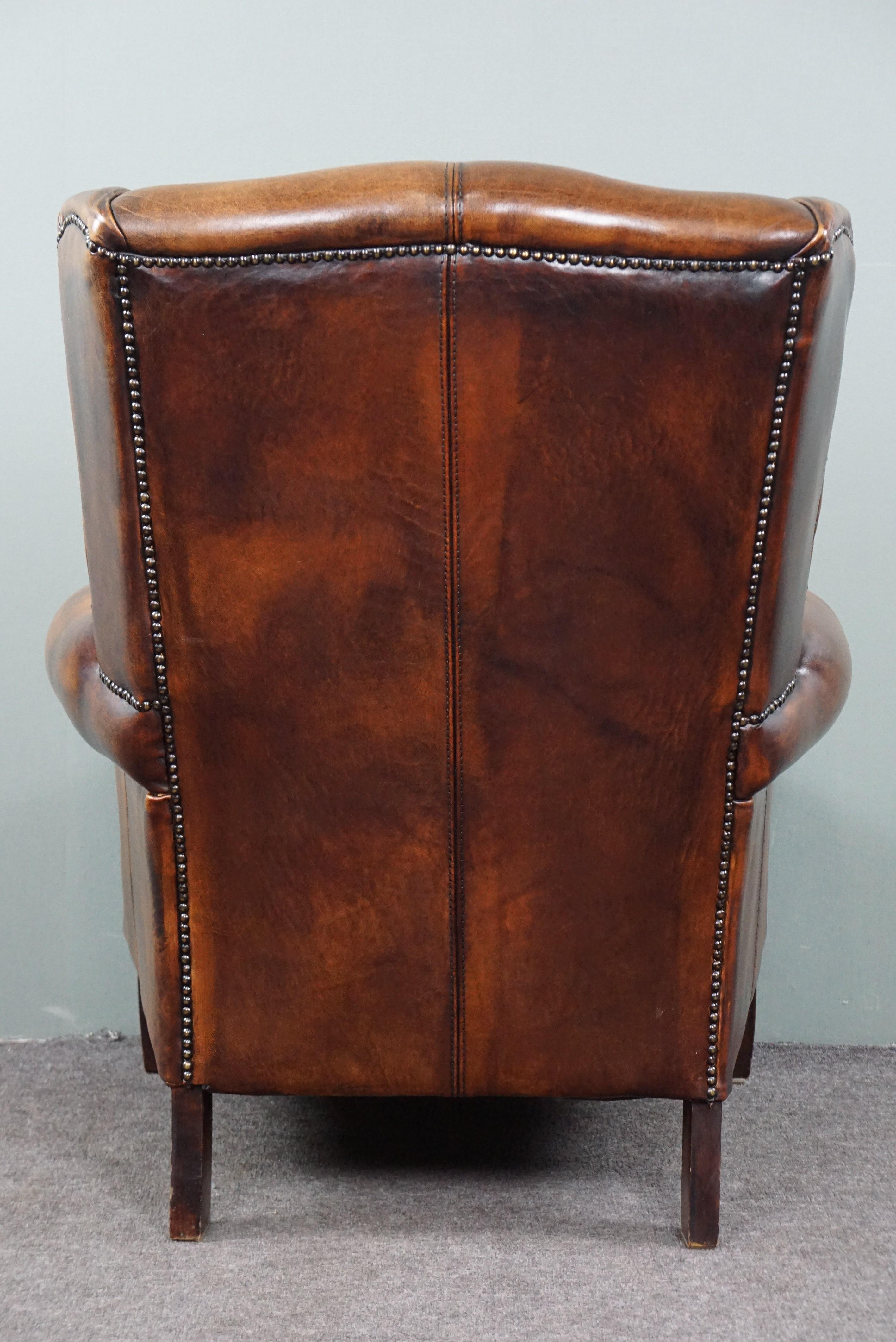 Comfortable and beautifully colored sheepskin leather wing chair 1