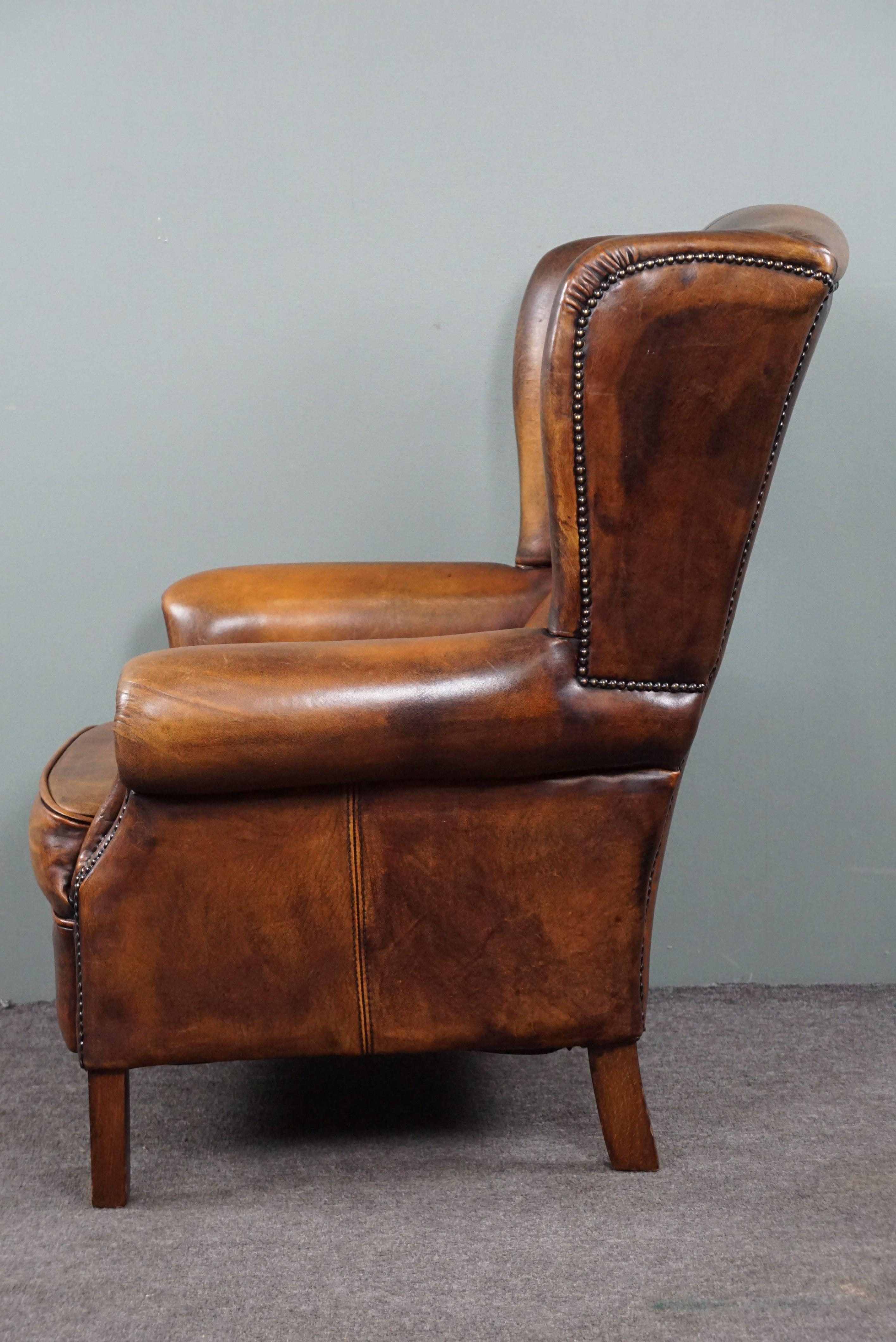 Comfortable and beautifully colored sheepskin leather wing chair 2
