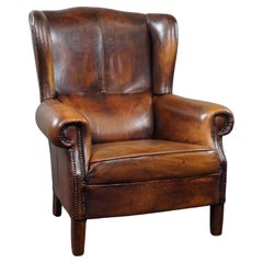 Comfortable and beautifully colored sheepskin leather wing chair