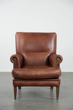 Comfortable Armchair Made of Cognac-Coloured Cow Leather in English Style