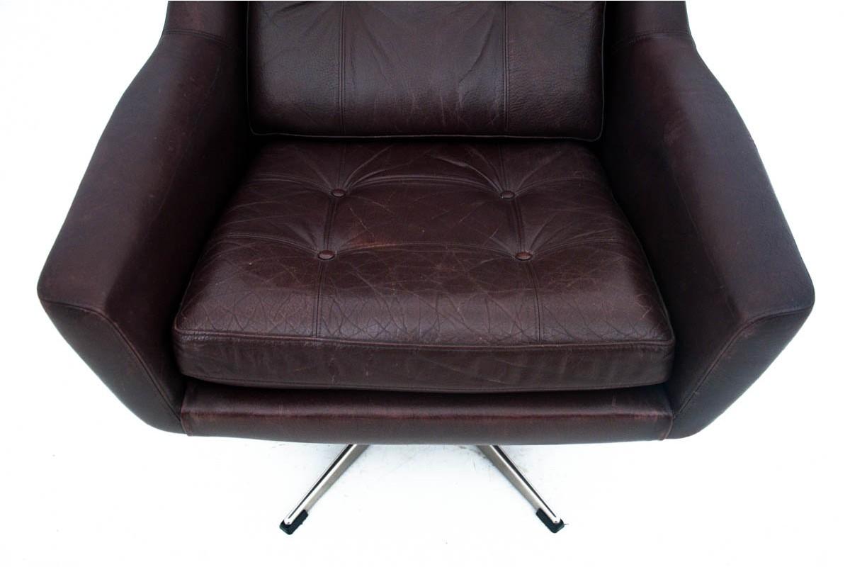 Leather Comfortable Armchair with a footstool, Denmark, 1960s For Sale