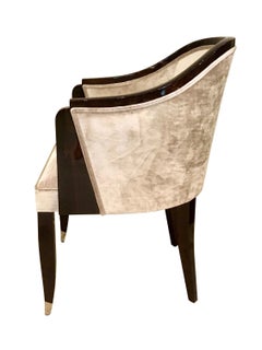 Comfortable Art Deco Style Shell Chair with Fabric Upholstery and Lacquered Wood