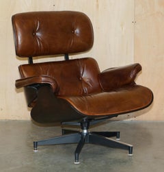 Comfortable Artsome Brown Leather Lounge Armchair & Ottoman with Bentwood Frame