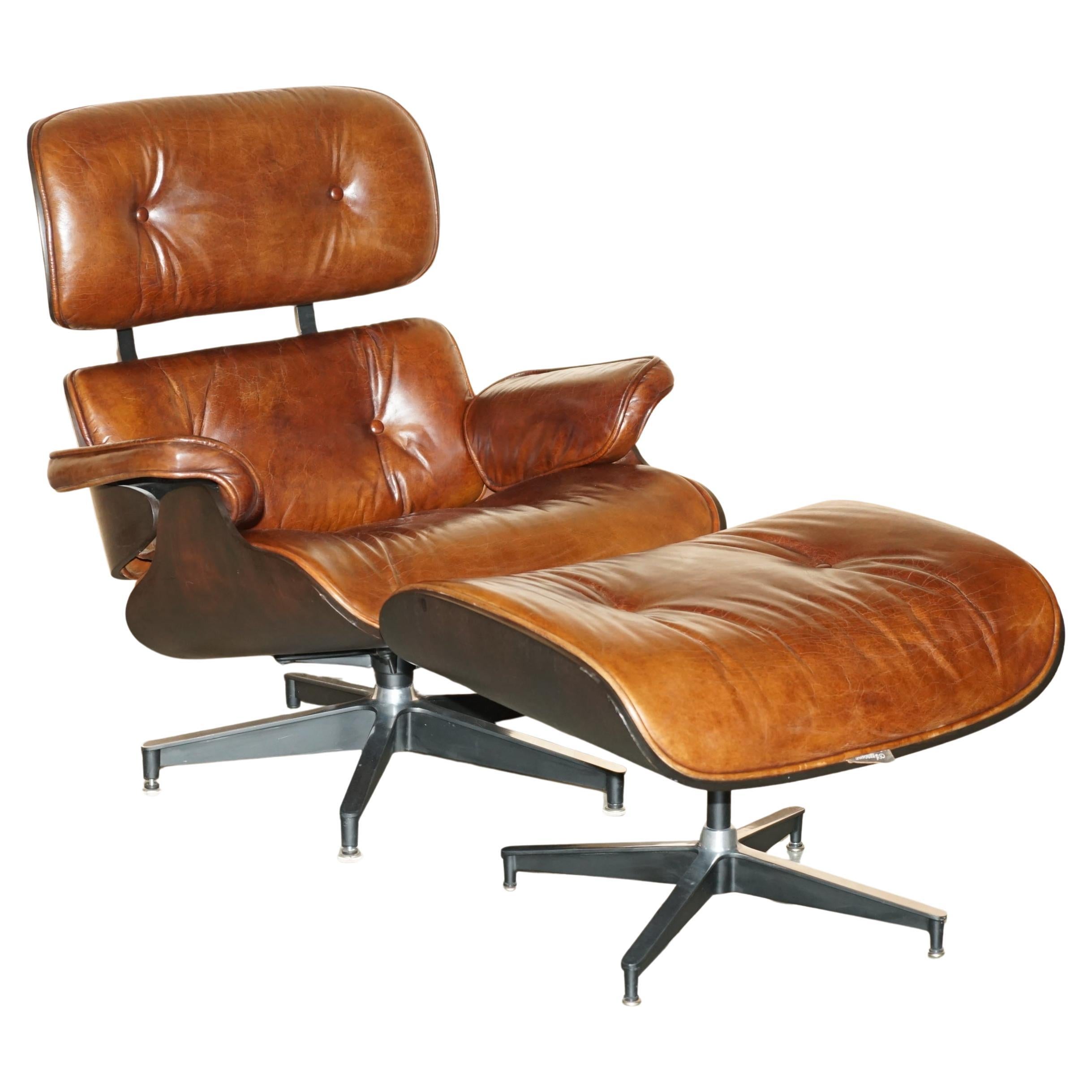 Bequemer Artsome Lounge Sessel & Ottomane aus braunem Leder mit Bugholzgestell