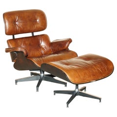 Bequemer Artsome Lounge Sessel & Ottomane aus braunem Leder mit Bugholzgestell