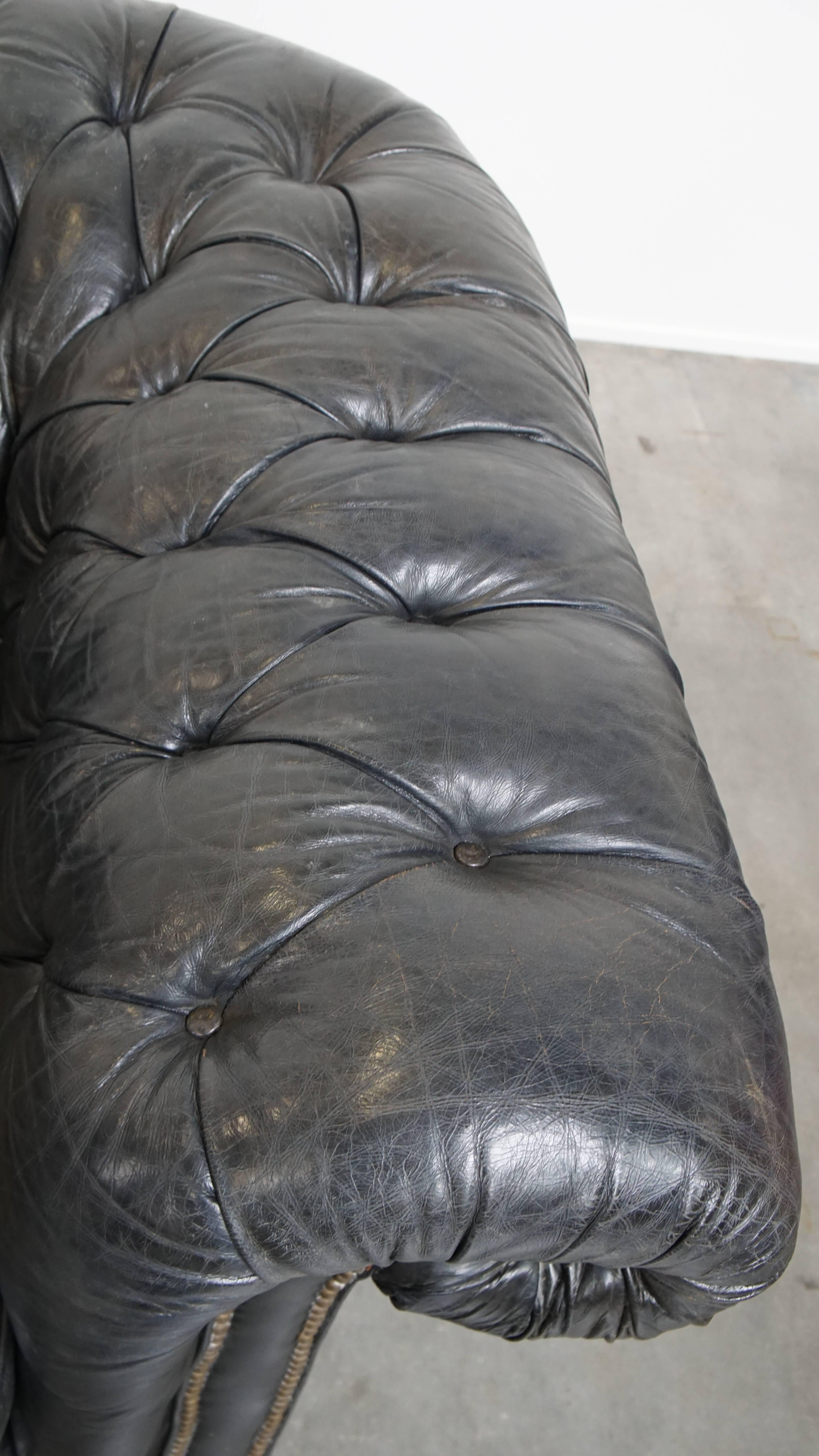 Comfortable Chesterfield 2,5-Sitzer-Sofa aus schwarzem Rindsleder im Angebot 3