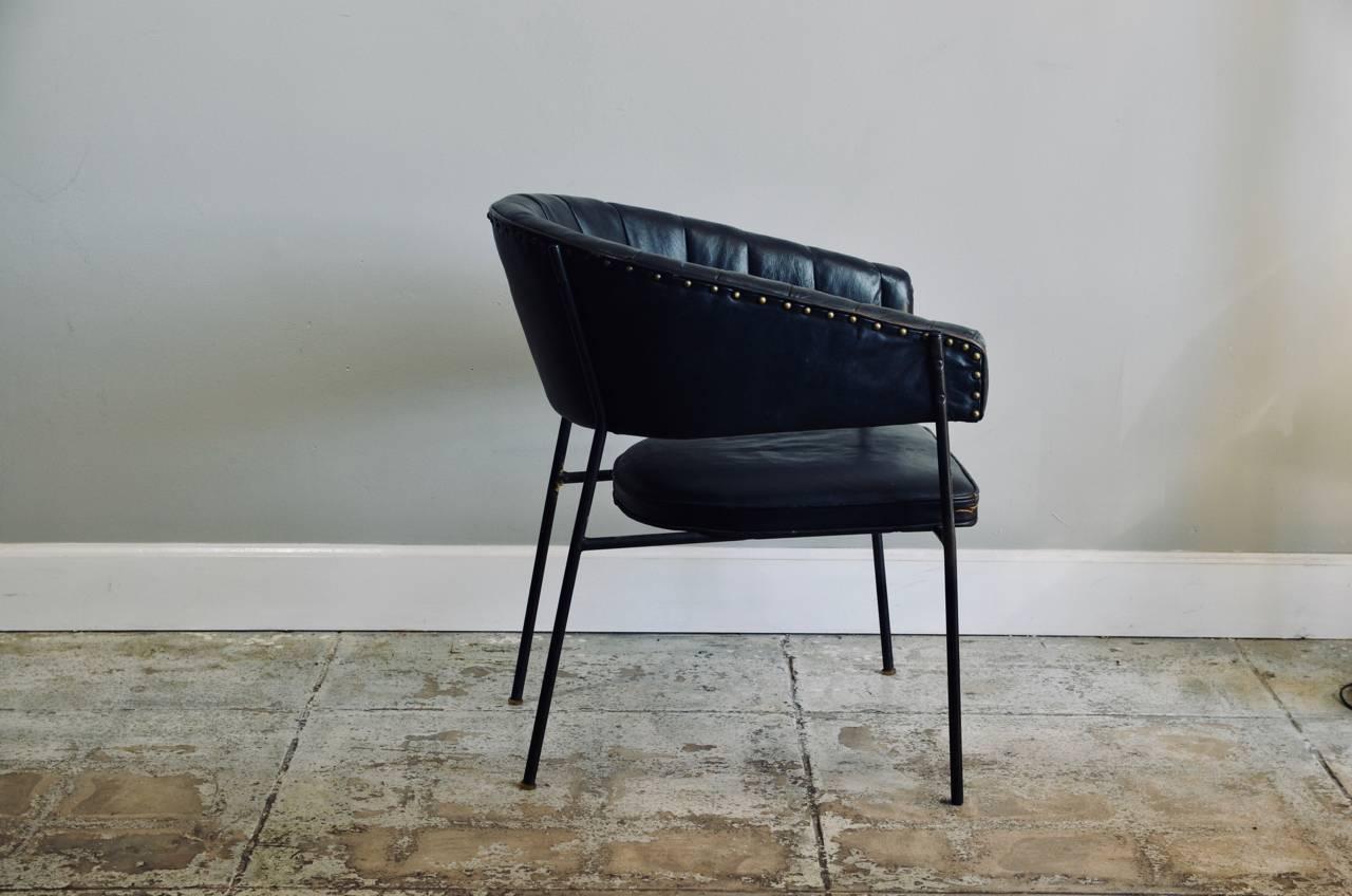 Modern Comfortable Black Leather Croissant Armchair in the Style of Jacques Adnet