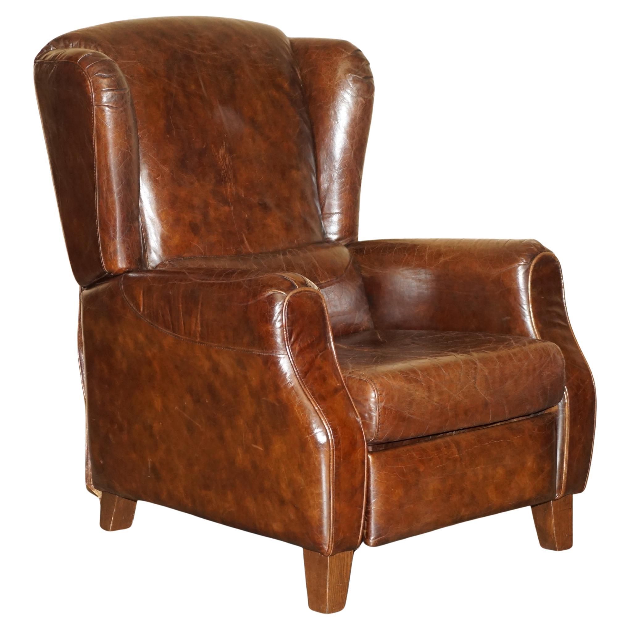 COMFORTABLE CHESTERFIELD TUFTED HERITAGE BROWN LEATHER RECLINER ARMCHAiR