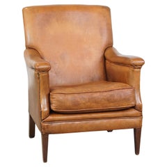 Comfortable Cognac-Colored Sheepskin Leather Armchair with Straight Lines
