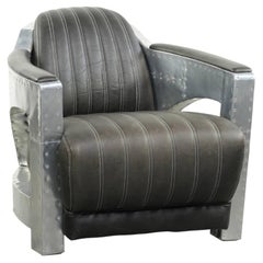 Comfortable cow leather aviator design armchair finished with aluminium