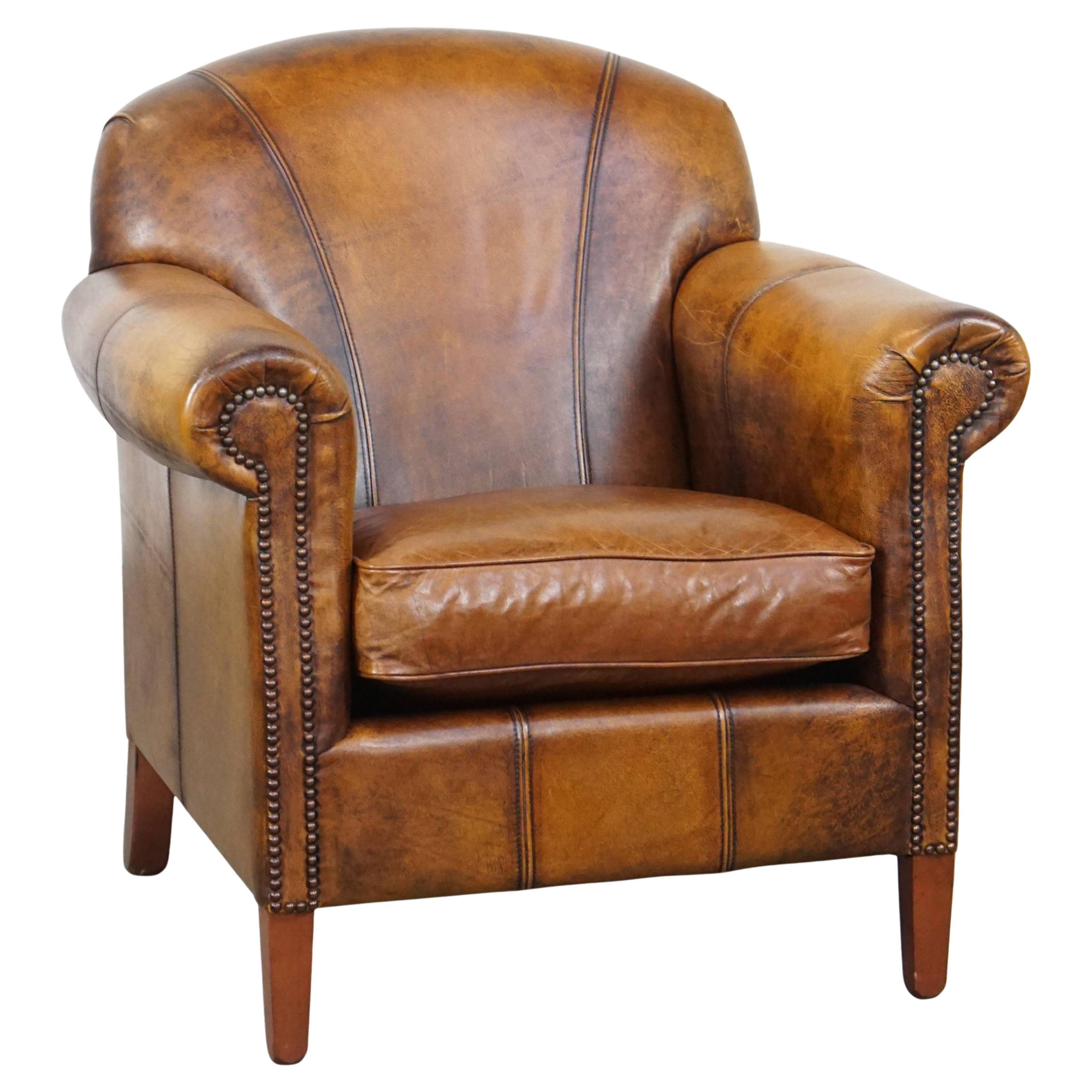 Comfortable Cowhide Leather Armchair with Deep Warm Colors