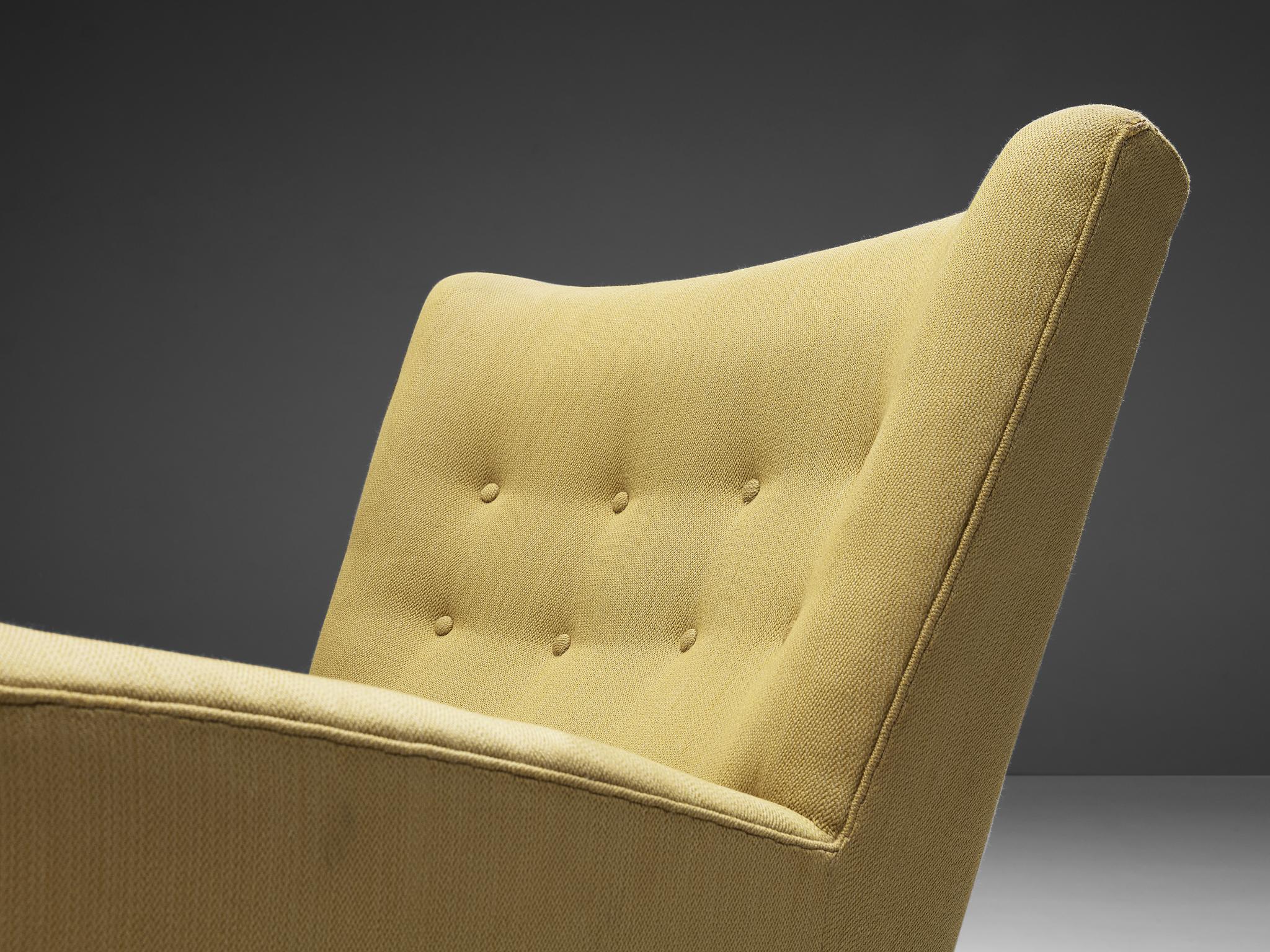 Scandinavian Modern Danish Lounge Chair in Yellow Upholstery For Sale