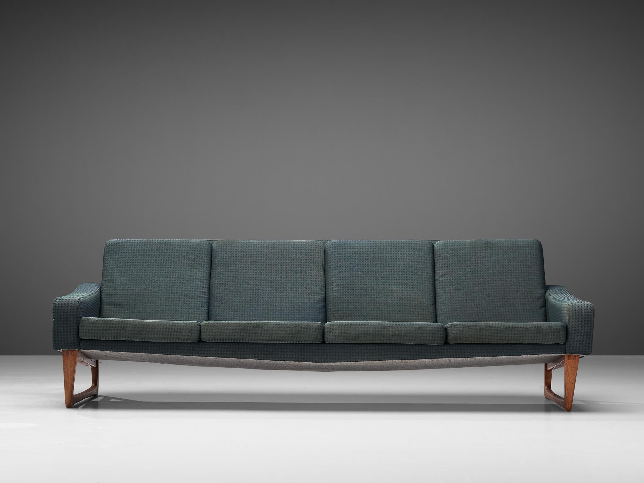Comfortable Viersitzer-Sofa aus Teakholz mit blauer Polsterung und Polsterung  im Zustand „Gut“ im Angebot in Waalwijk, NL