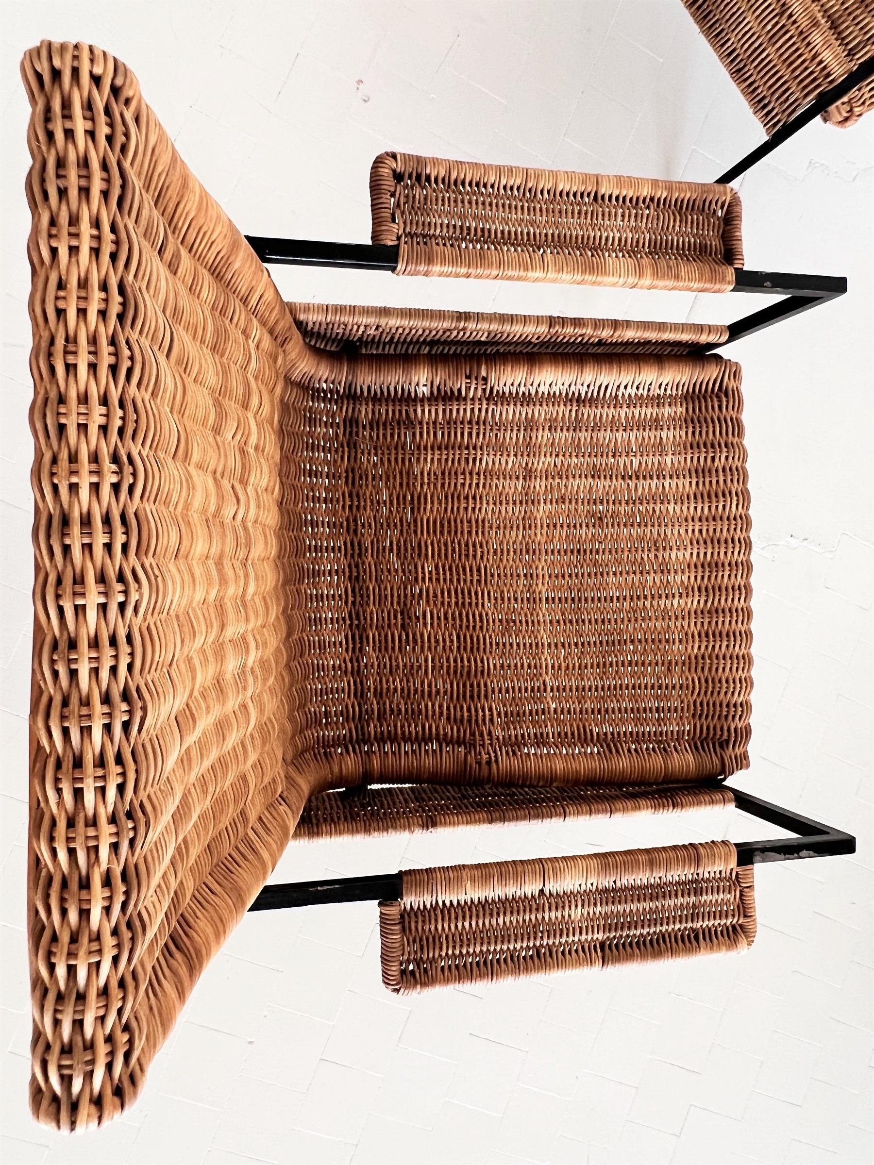 Italian Comfortable Midcentury Rattan Wicker and Iron Lounge Chairs, set of 4 For Sale 8