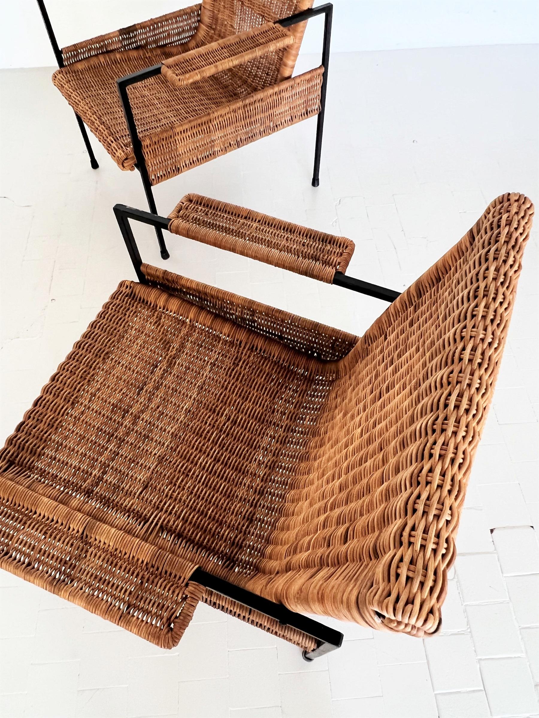 Italian Comfortable Midcentury Rattan Wicker and Iron Lounge Chairs, set of 4 For Sale 10