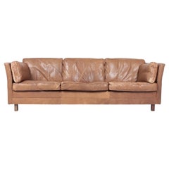 Comfortable Midcentury Sofa in Patinated Leather by Mogens Hansen, Danish Design