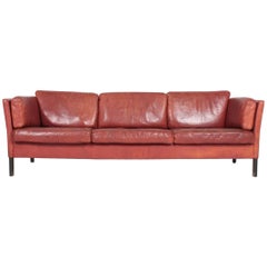 Comfortable Midcentury Sofa in Patinated Leather, Danish Design, 1970s