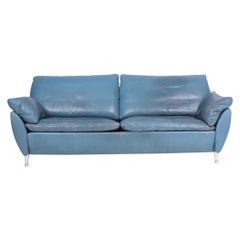 Retro Comfortable Modern Design Sofa in Blue Leather by Rolf Benz