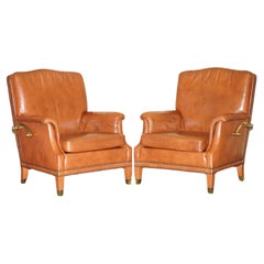 PIERRE COMFORTable D' ARMCHAIRS RECLINER DE STYLE NEOCLASSIQUE FRANÇAIS EN CUIR ET BRASS