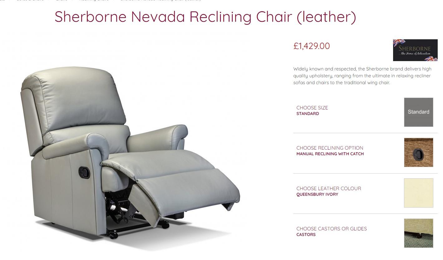 Nous avons le plaisir de proposer à la vente cette belle paire de Sherbourne Nevada RRP £1429 chaque / £2858 la paire de fauteuils inclinables en cuir

Veuillez noter que les frais de livraison indiqués sont donnés à titre indicatif. Ils couvrent