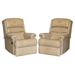 Used Comfortable Pair of Sherborne Nevada Reclining Armchairs in Leather