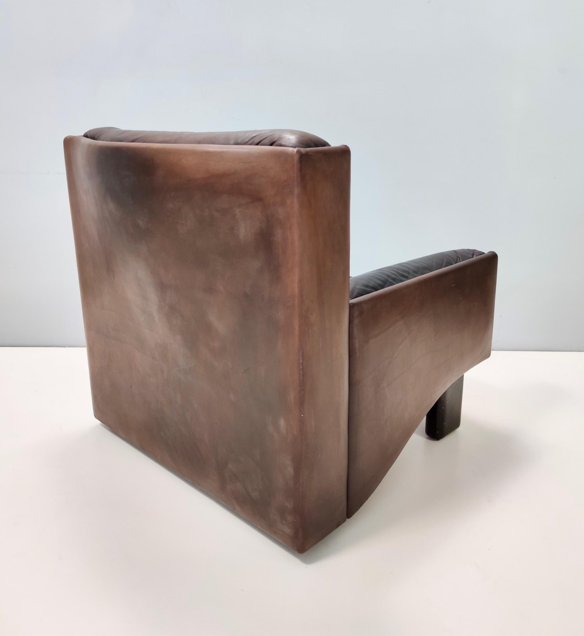 Comfortable Postmodern Brown Leather Armchair, Italy For Sale 2