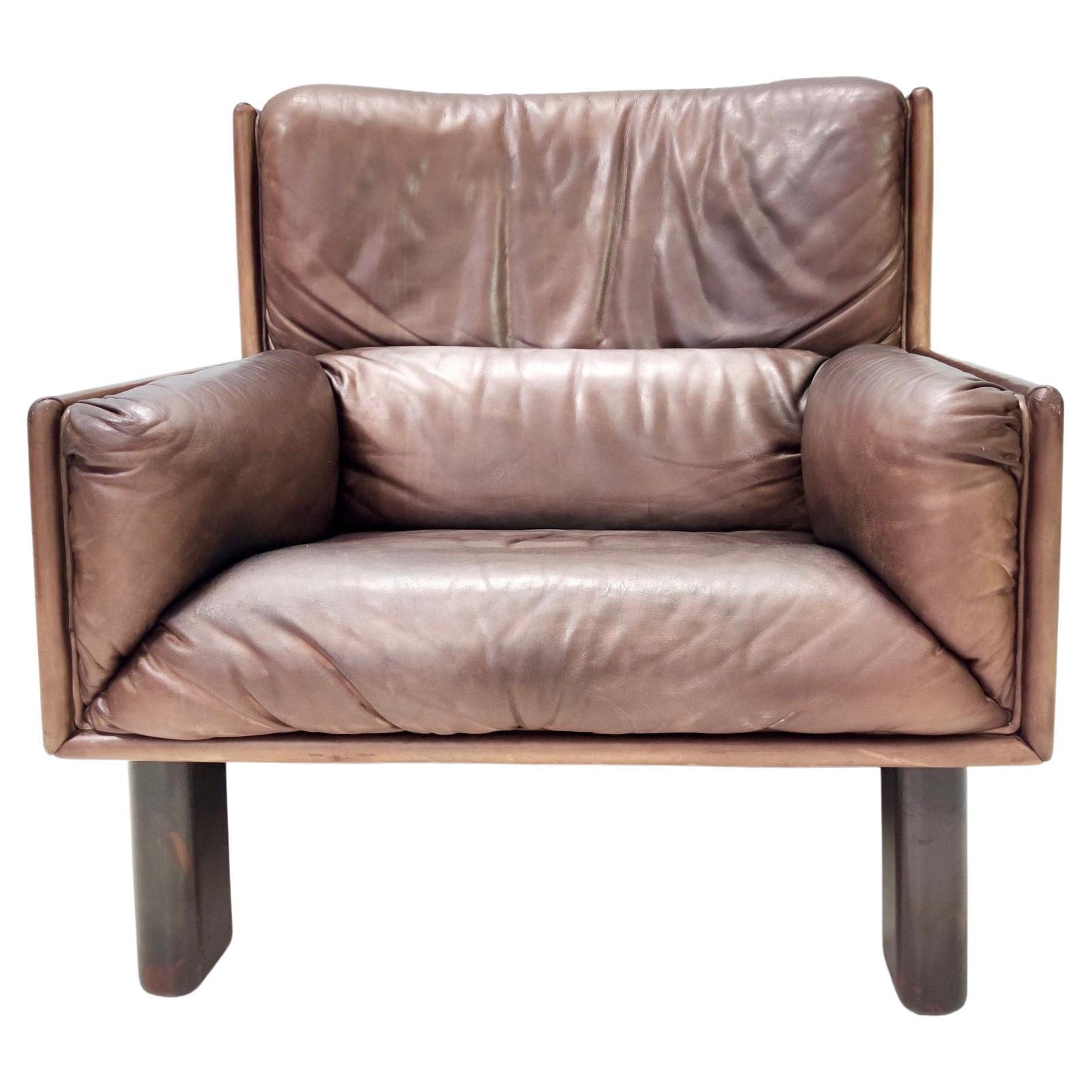 Comfortable Postmodern Brown Leather Armchair, Italy