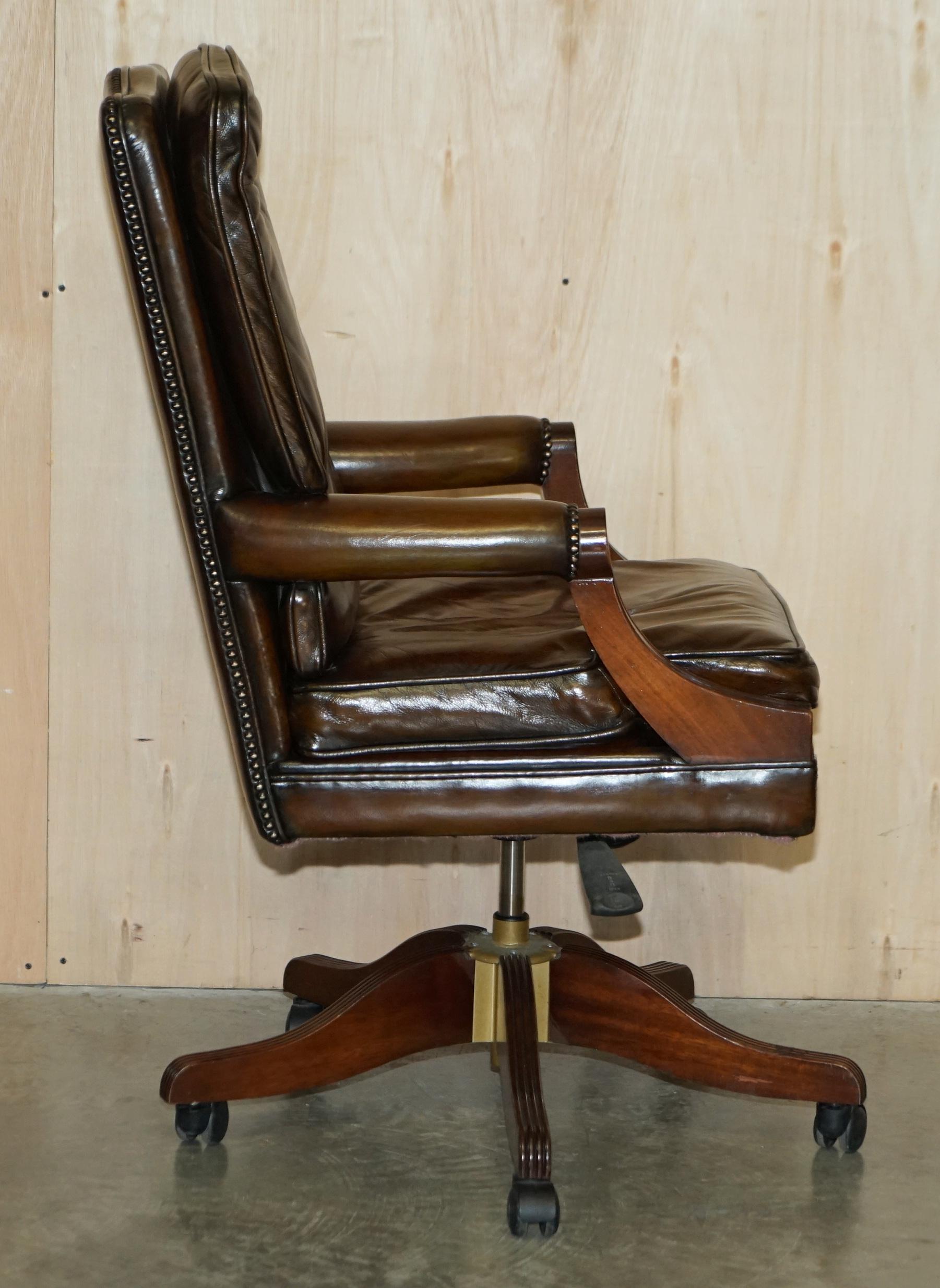 Comfortable Restored Hand Dyed Cigar Brown Leather Directors Captains Chair 10