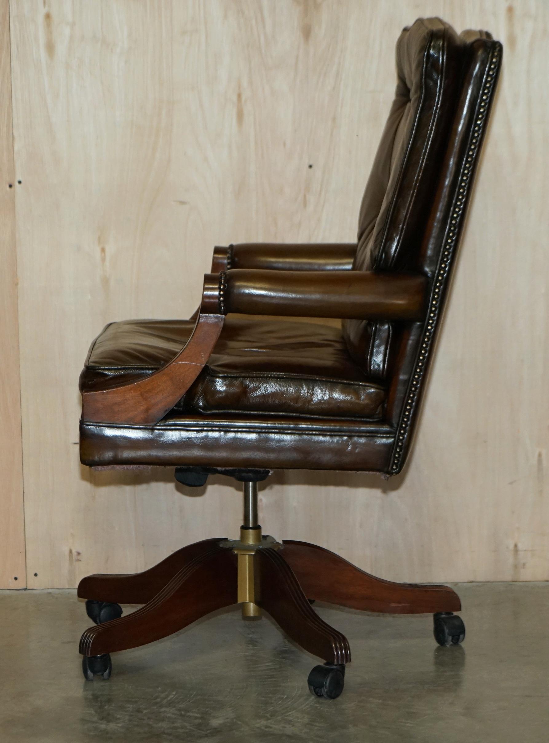 Comfortable Restored Hand Dyed Cigar Brown Leather Directors Captains Chair 12
