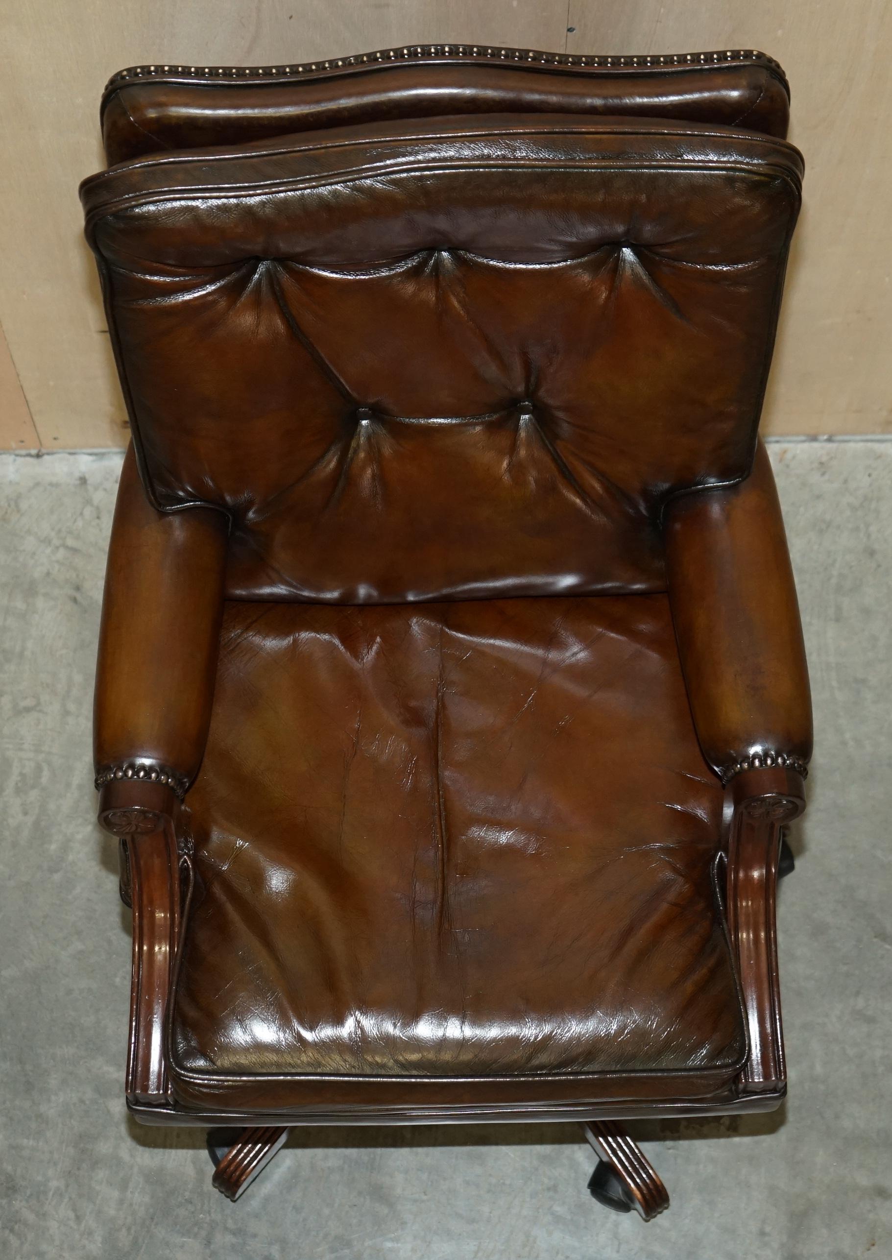 Comfortable Restored Hand Dyed Cigar Brown Leather Directors Captains Chair 13