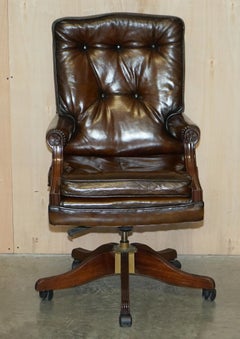 Comfortable Restored Hand Dyed Cigar Brown Leather Directors Captains Chair