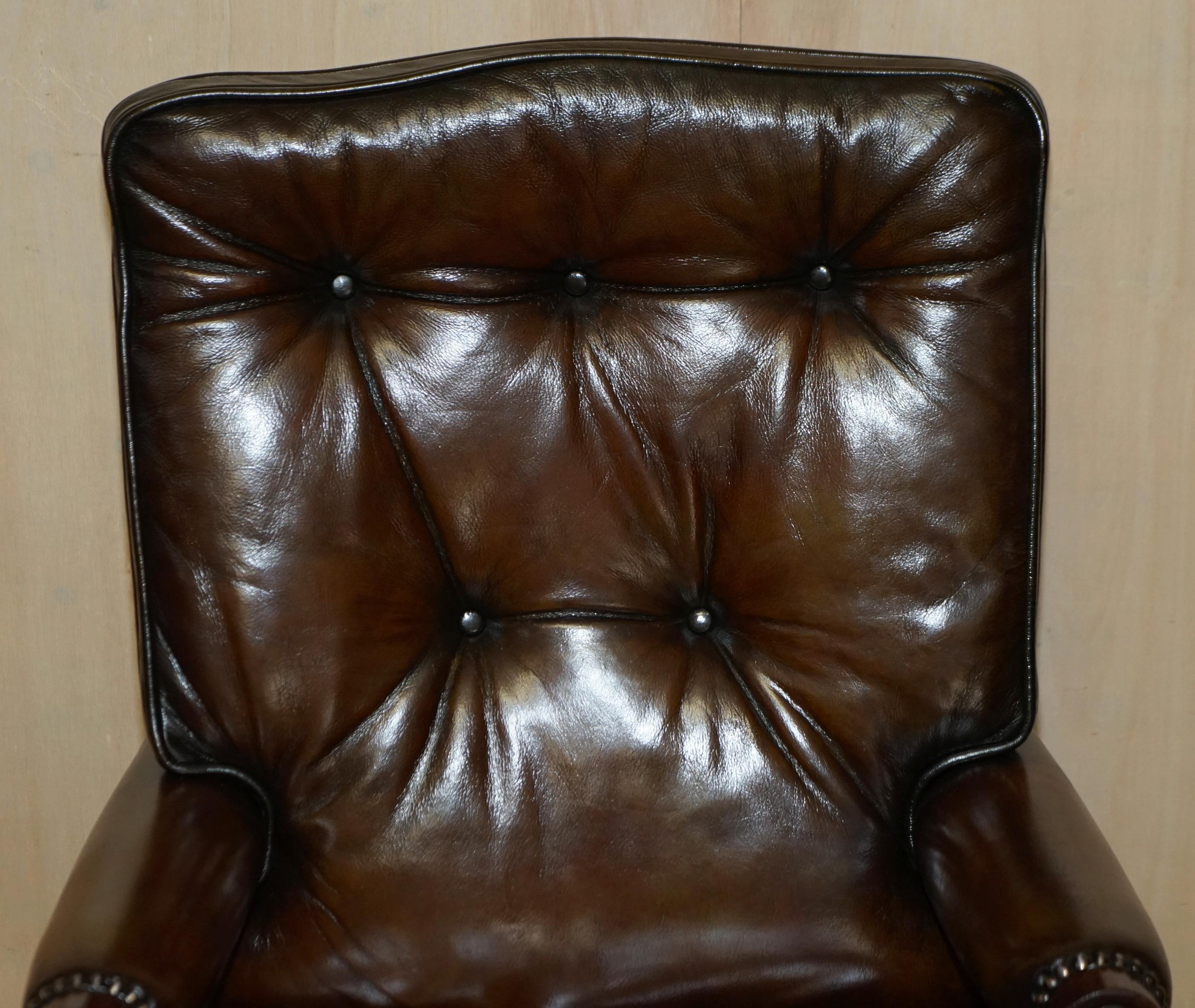 Art Deco Comfortable Restored Hand Dyed Cigar Brown Leather Directors Captains Chair
