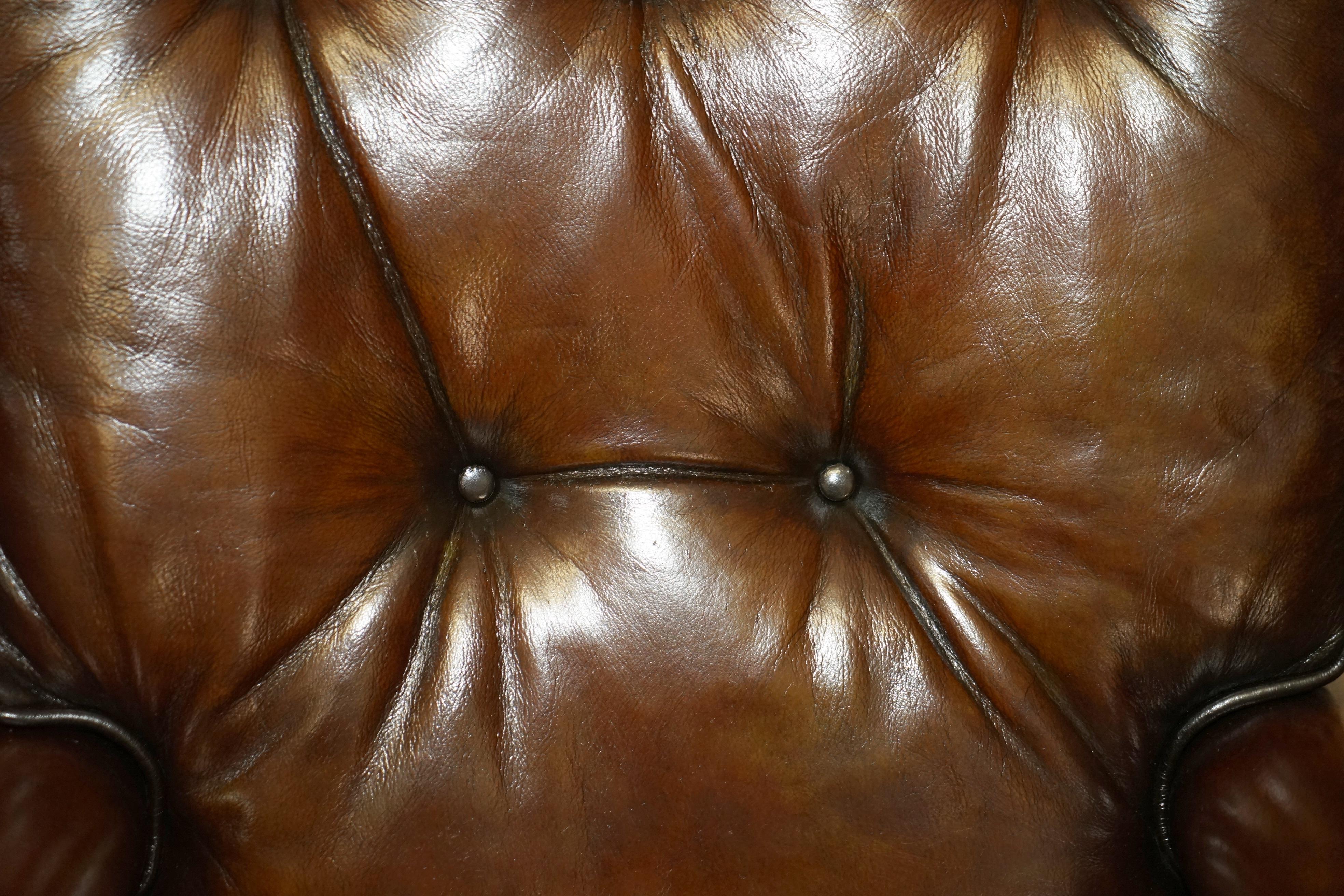 Comfortable Restored Hand Dyed Cigar Brown Leather Directors Captains Chair 3