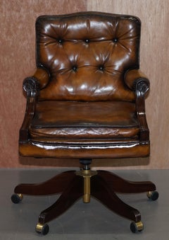 Comfortable Restored Hand Dyed Whisky Brown Leather Directors Captains Chair