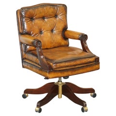 Vintage Comfortable Restored Hand Dyed Whisky Brown Leather Directors Captains Chair