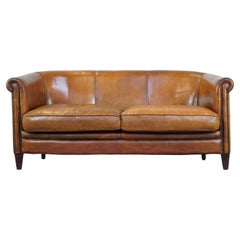 Comfortable sheepskin leather 2.5 seater club sofa