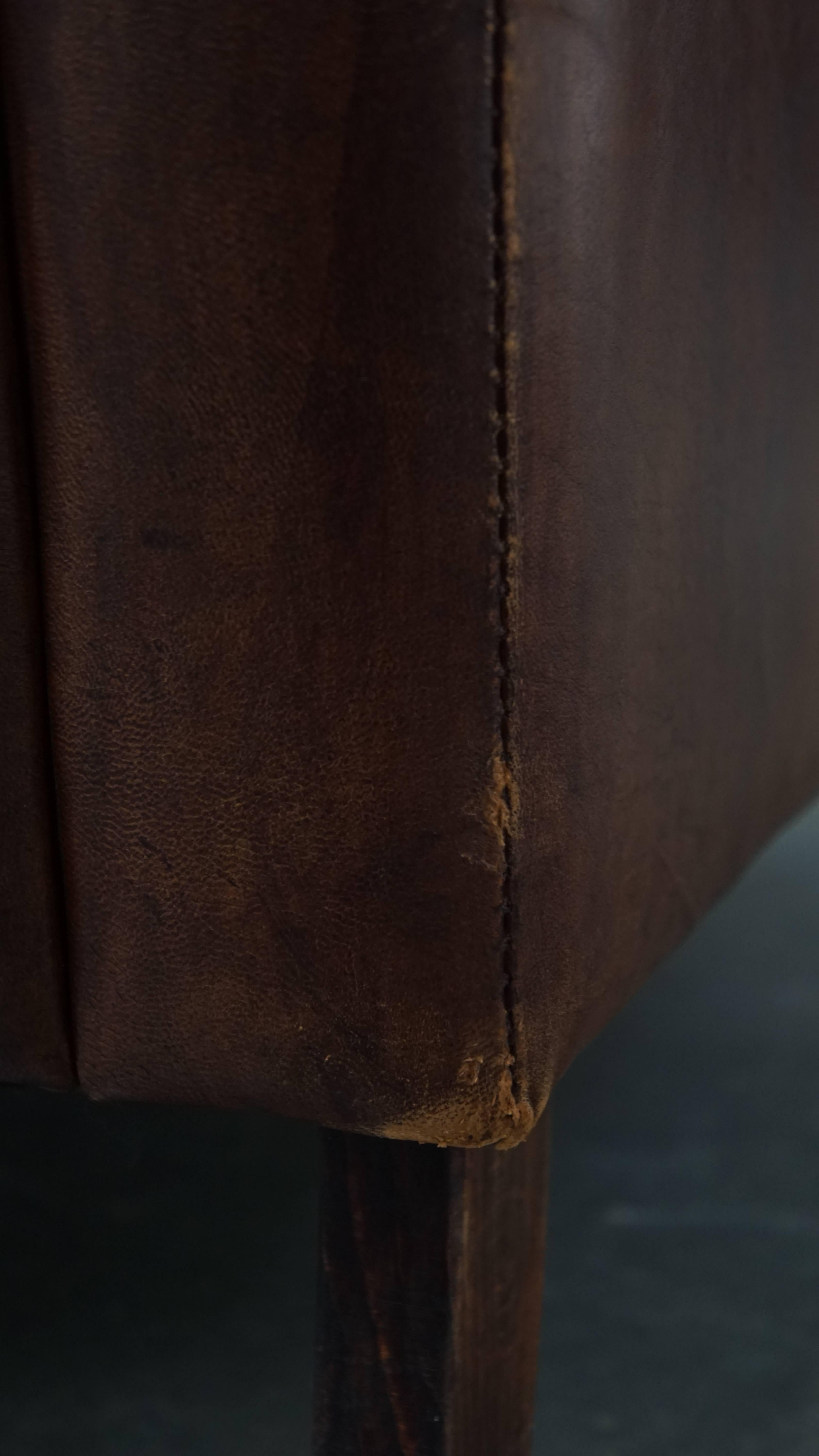 Comfortable Sheepskin Leather Armchair with a Beautiful Patina For Sale 4